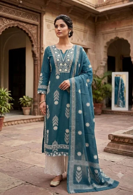 K 1231 By Naisha Cotton Chikankari Kurti With Bottom Dupatta 